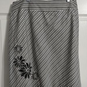 Striped Black and White Skirt with Floral Embroidery